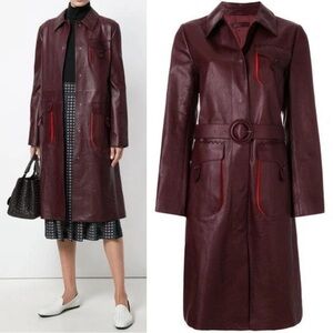 Bottega Veneta Dark Barolo Calf Leather Belted Coat Size 0 NWT Chocolate Brown